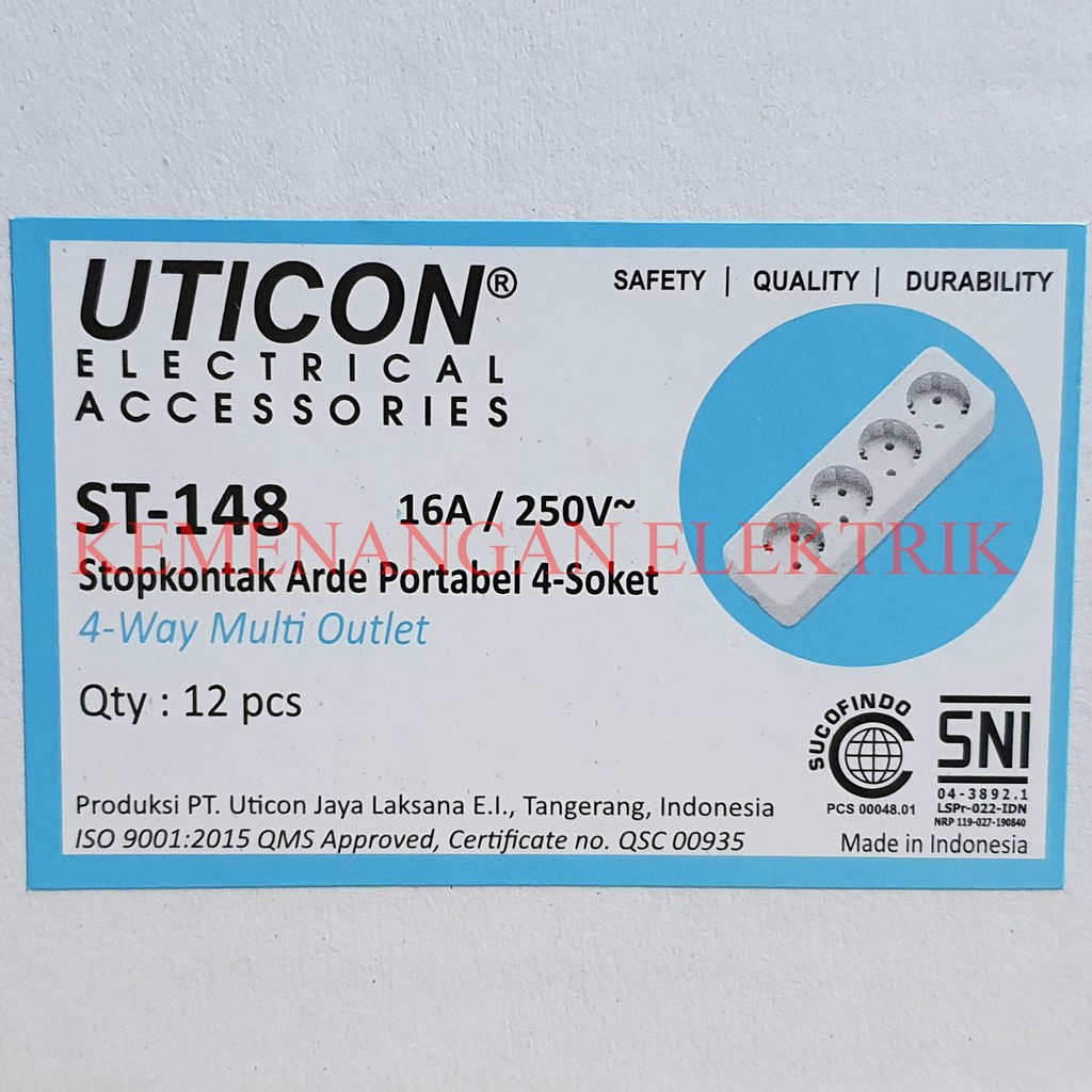 STOP KONTAK ARDE 4 LUBANG UTICON ST-148 / COLOKAN LISTRIK 4 LOBANG UTICON ST148 ST 148