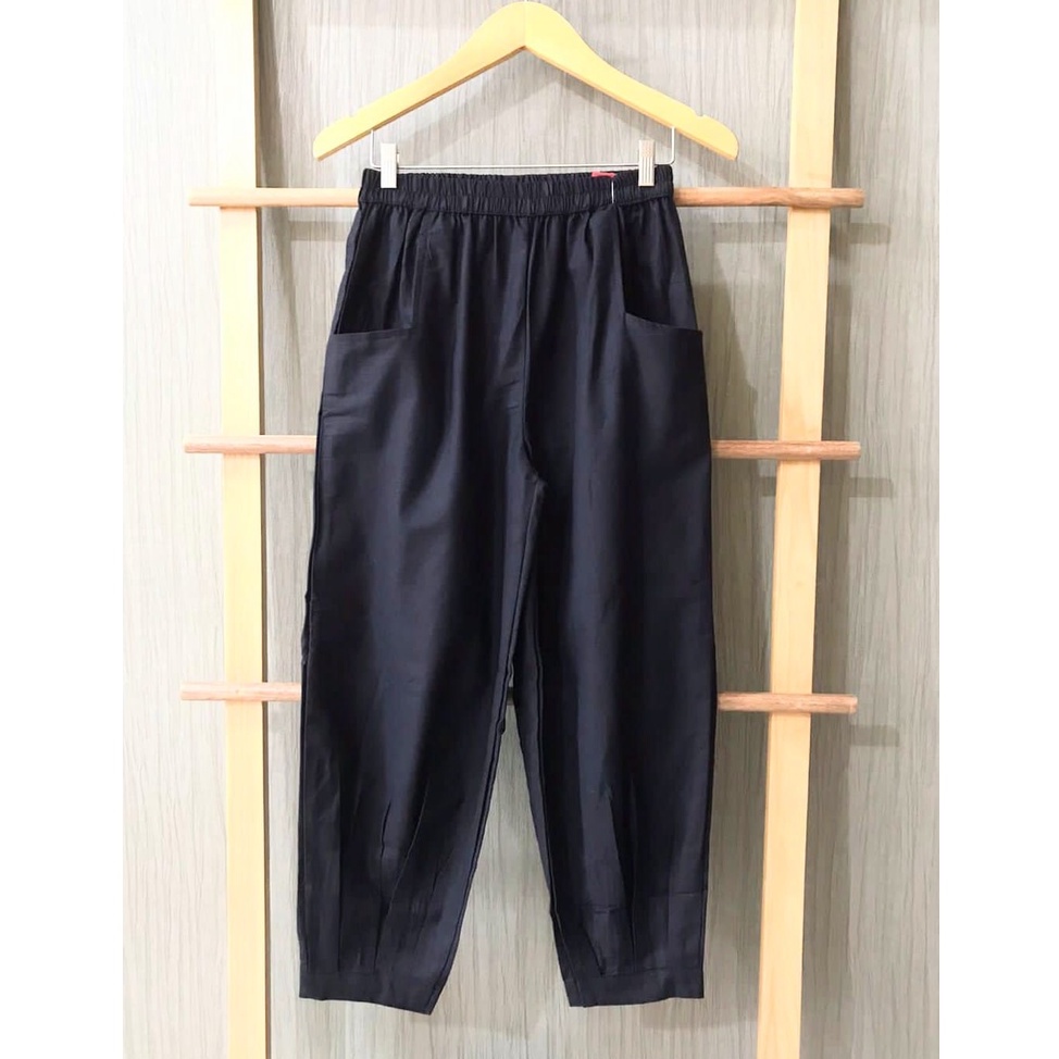 CoD- Hinata Pants- Celana Santai 7/9- Celana Kulot Wanita- Celana Baggy Rami Premium- Celana Panjang-Black