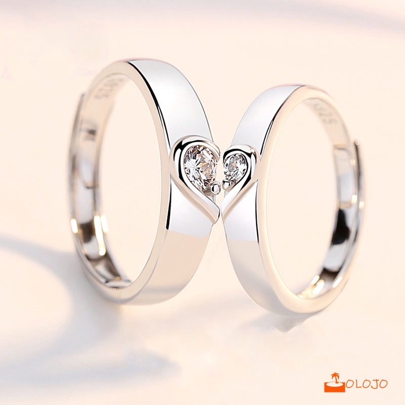 OLOJO 925 Silver Cincin Pasangan Berlian Mode Wanita Perhiasan Cincin Couple Rings