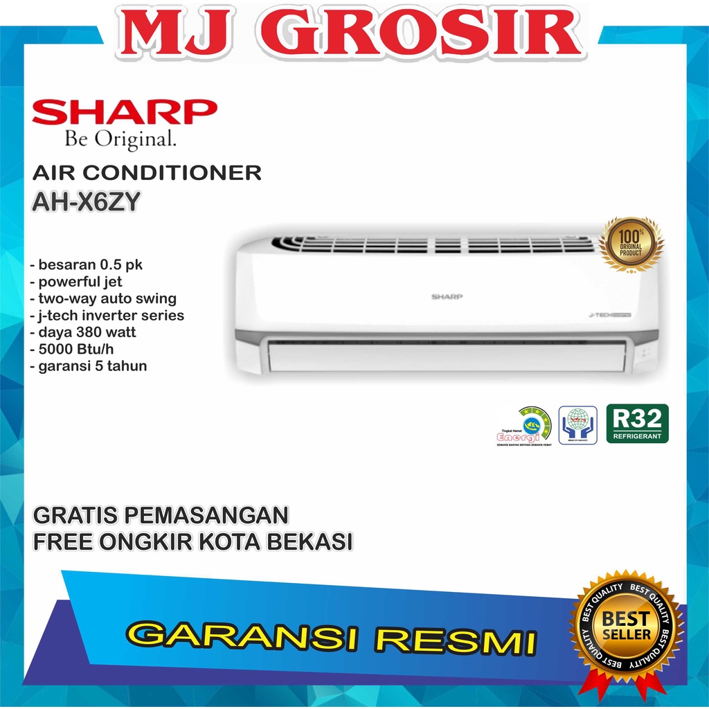 AC SHARP AH-X6ZY 6ZY 6 ZY 0.5 PK + PASANG R32 INVERTER 380 WATT