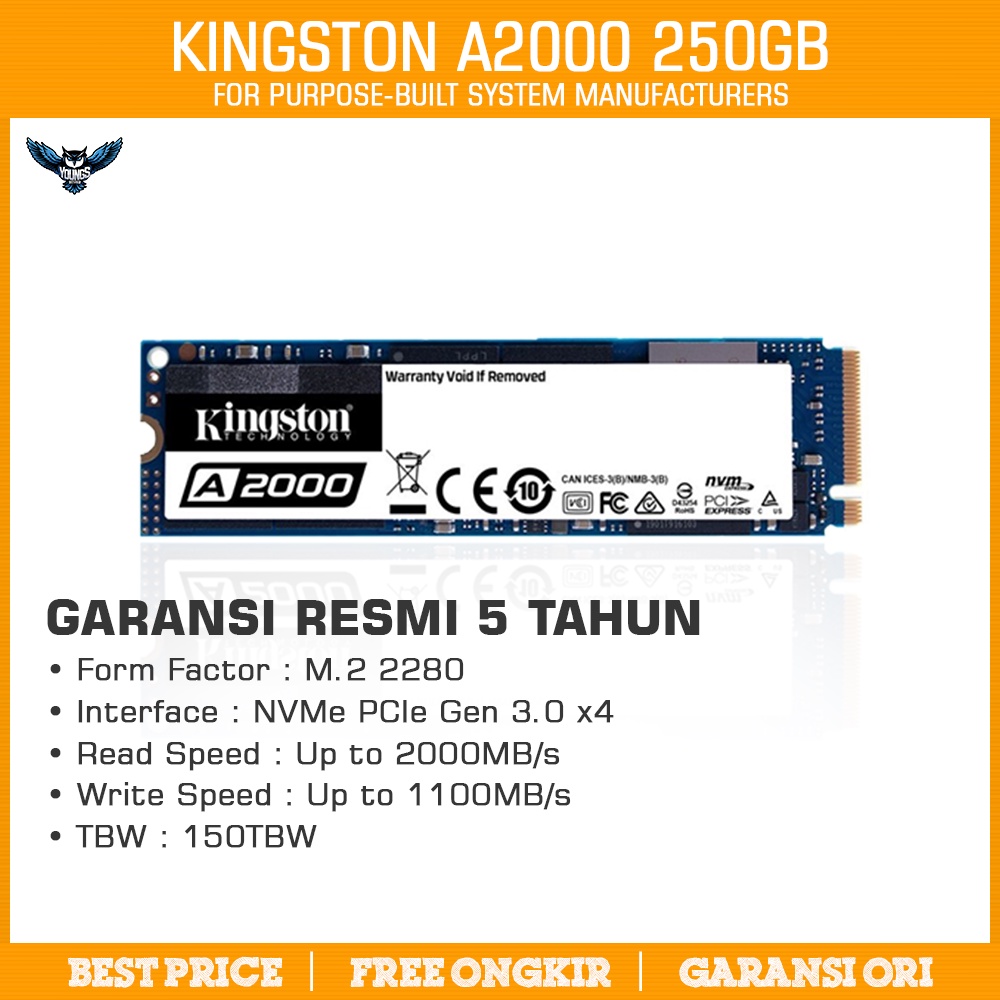 KINGSTON A2000 250GB M.2 NVMe GARANSI RESMI PCIe 2280 M2 SSD INTERNAL