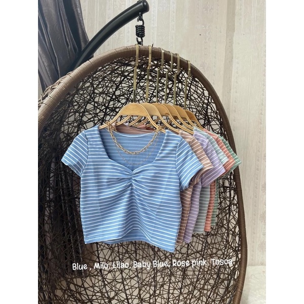 Croptop salur | tshirt crop salur wanita | atasan croptop belang/salur | atasan korean fashion wanita | aquarius boutique89