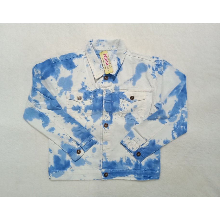 CROPTY JAKET JEANS TIEDYE WANITA // TIEDYE JAKET JEANS // JAKET JEANS WANITA TIE DYE .-BIRU