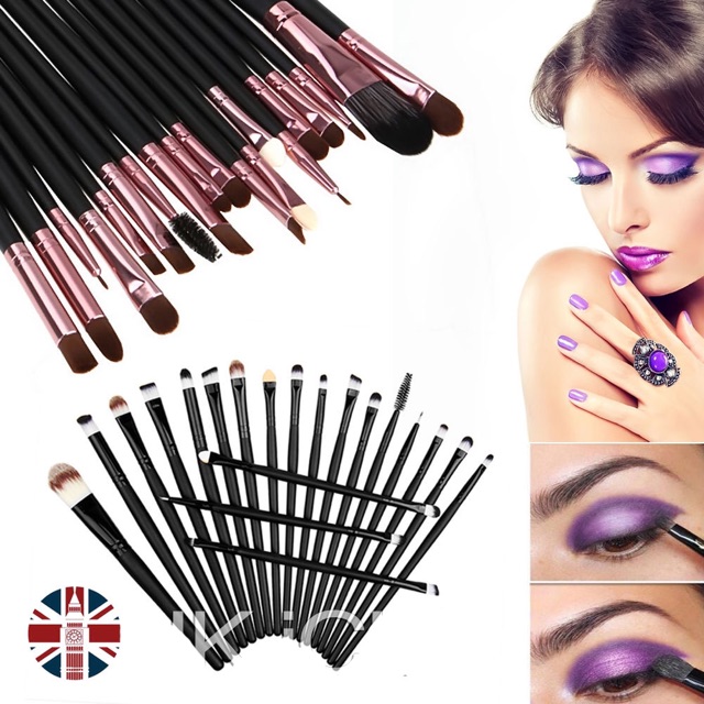 Kuas Make Up UK Professional Cosmetic Brush 20 Set - Black/Brown