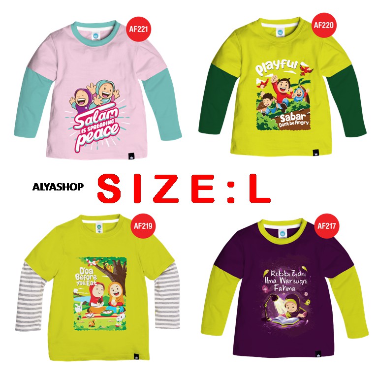 PROMO Kaos Afrakids Lengan Panjang - Kaos Anak Muslim SIZE L (untuk size S, M, XL &amp; XXL ada di etalase yang berbeda)