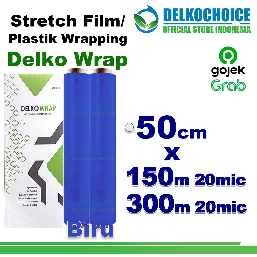 Plastik Wraping Stretch Film BLUE 50cm BIRU DELKOWRAP Pembungkus WRAPPING GRAB GOJEK / DUS