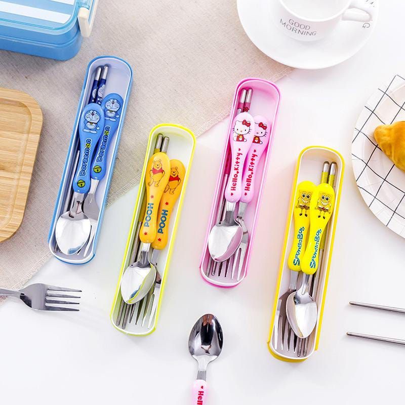 Sendok Anak  Stainless Steel 1 Set Alat Makan Anak 1 Set Sendok Garpu Sumpit Anak Motif Karakter