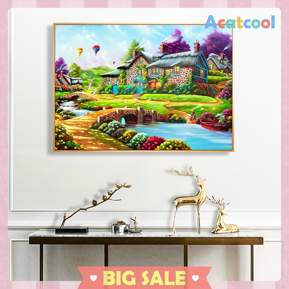 5D Diamond Painting Kit House By Bridge Full Round Drill Picture Handicraft