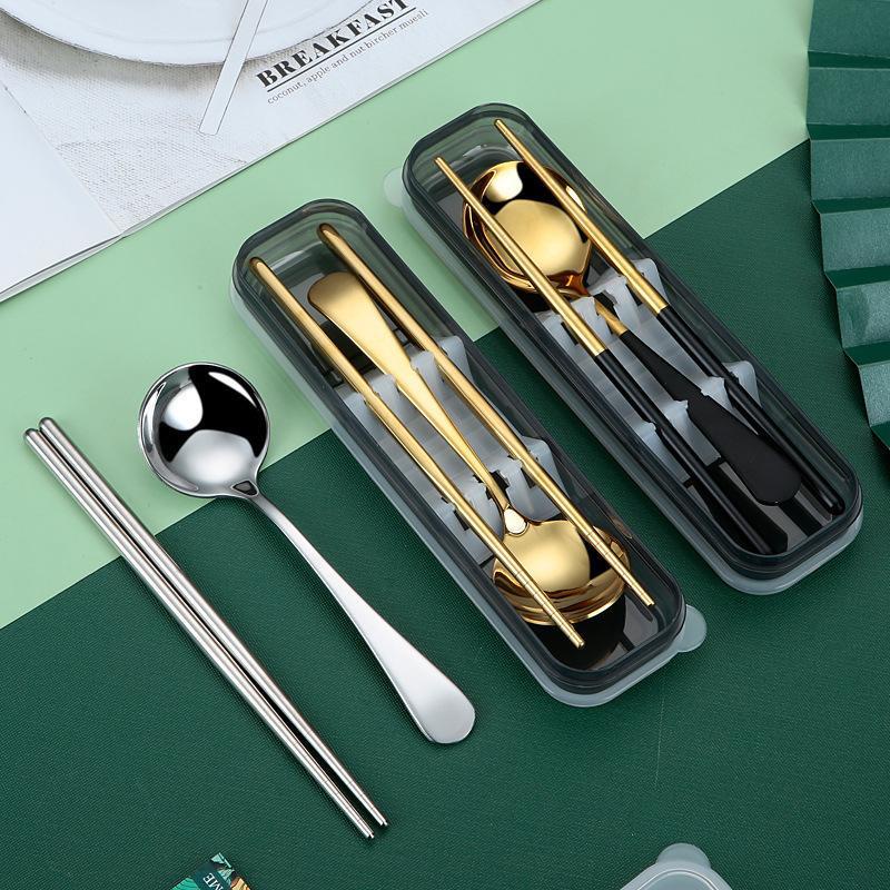 PREMIUM Alat Makan Sendok Garpu Sumpit Set Stainless Steel 304 /Sendok Set Karakter Warna Lucu/ Souvenir