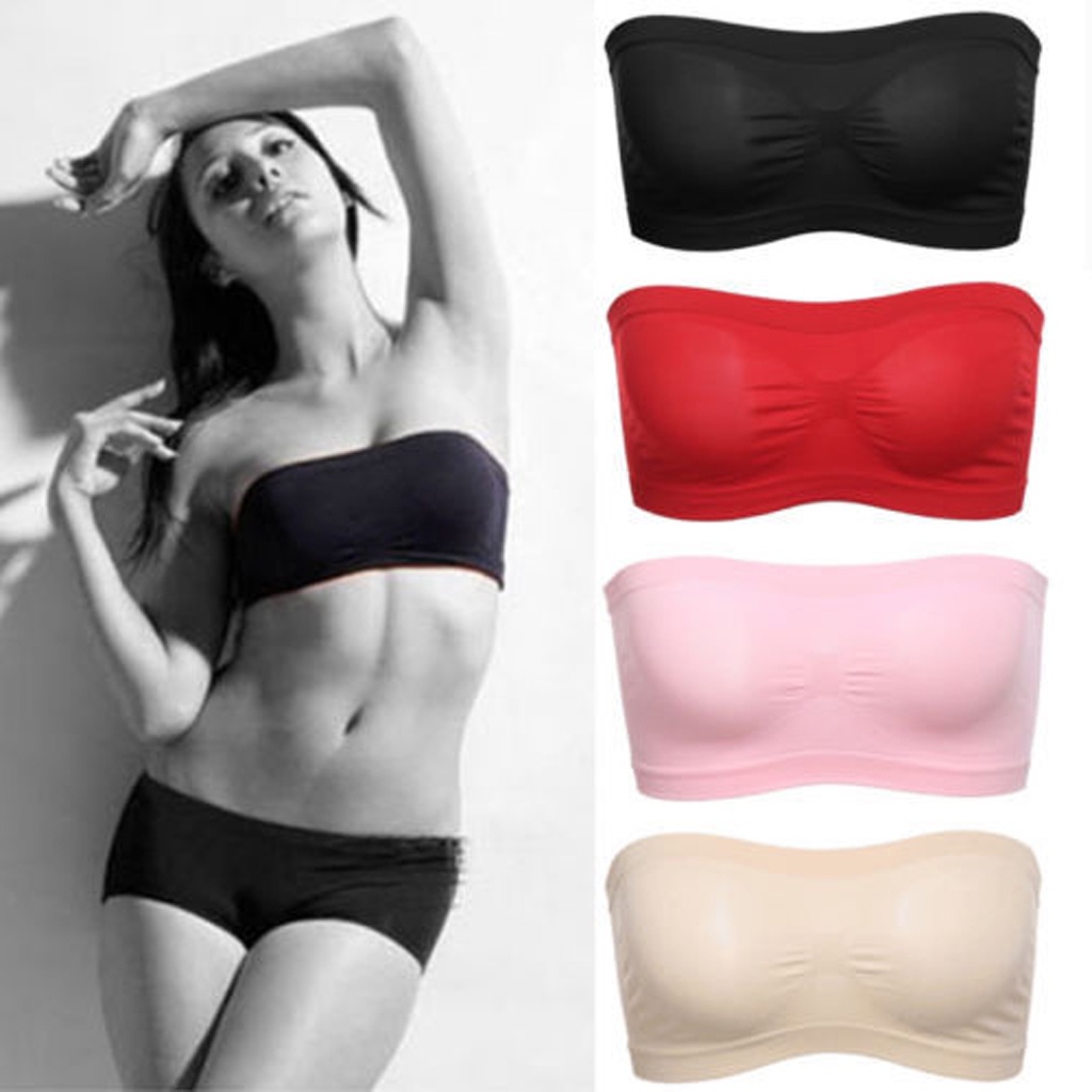 INFY - B027 Bra Crop Top Simple Tanpa Busa Bra Wanita Kemben Seksi Backless Tanpa Tali Motif Jala Belakang