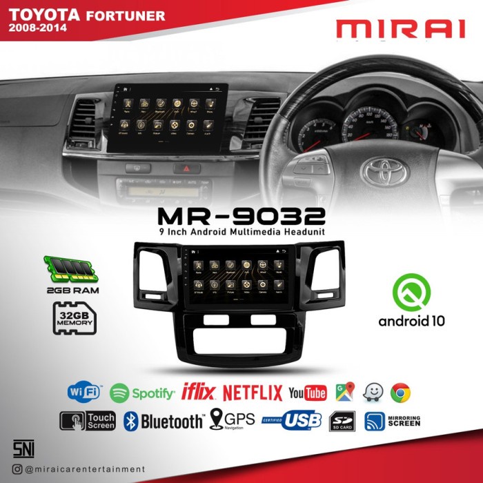 Head Unit Android OEM Toyota Fortuner 2010 9inch Mirai MR-9032CP