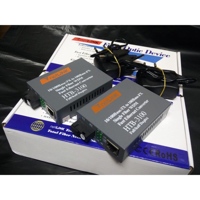 Netlink Media Converter FO ( fiber Optic ) HTB-3100 25km / HTBGS03 (gigabit) 1000mbps sepasang A/B