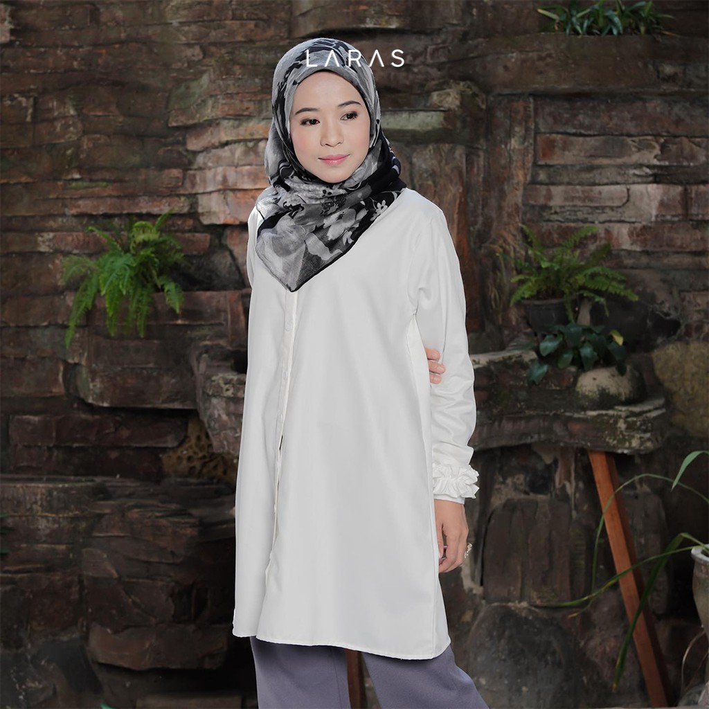 Atasan Muslim Wanita Tunik Lengan Balon Toyobo Premium Atasan Wanita Lengan Panjang Warna Putih
