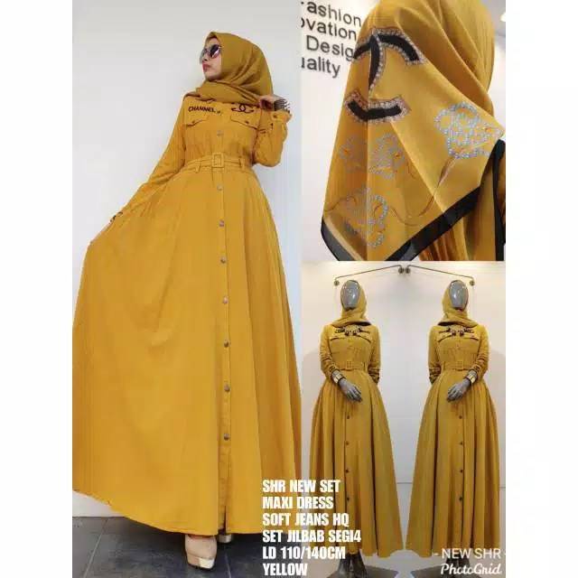 100% ORI SHR NEW SET dress maxi jilbab chanel soft jeans imoport syahira