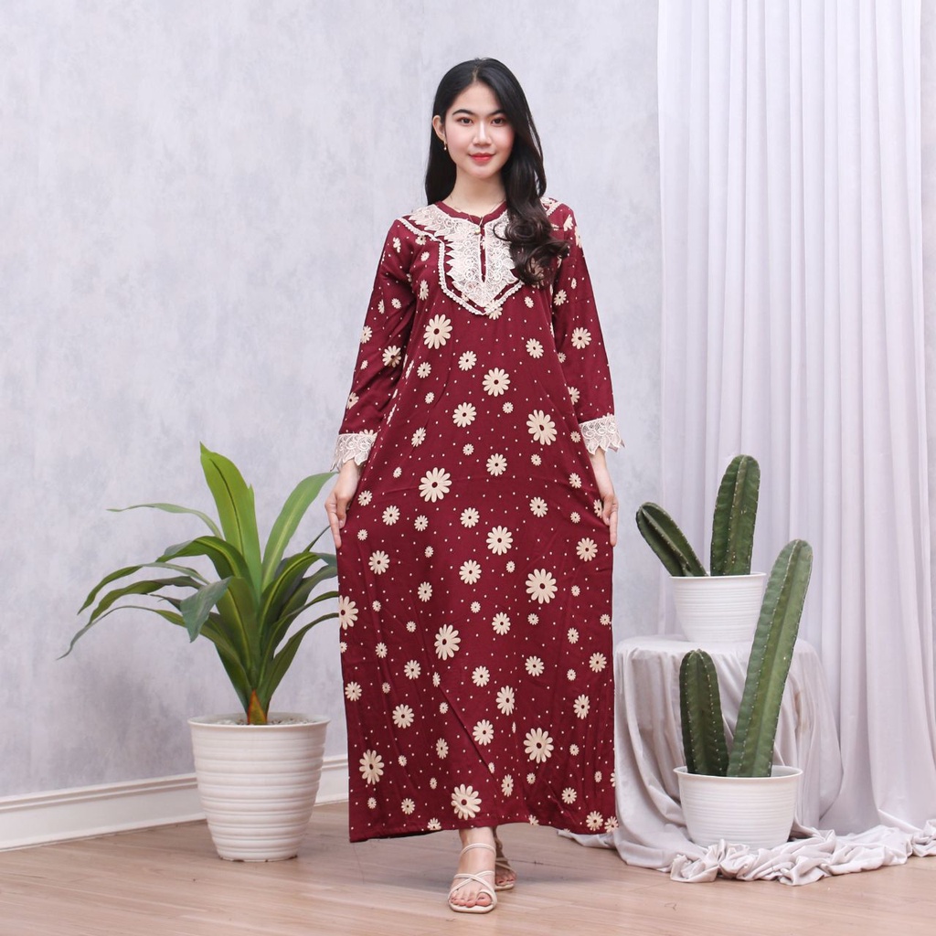 Batik Prass - DASTER ARAB PANJANG | RAYON SUPER GRADE A | DASTER BUSUI | RENDA MILO ORI-WINTER MAROON