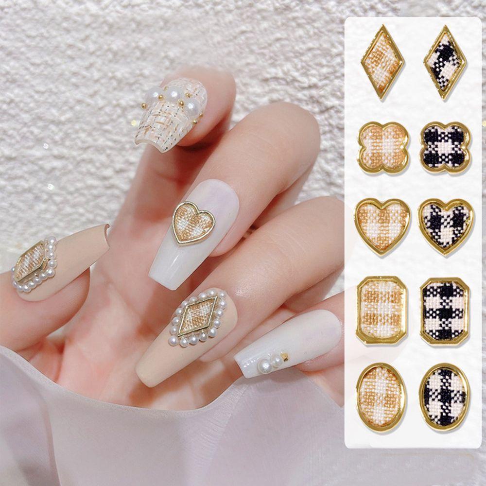 Agustinina Pesona Kuku DIY Logam Desain Fashion Manicure Aksesoris Nail Drill Plaid Nail Rhinestones