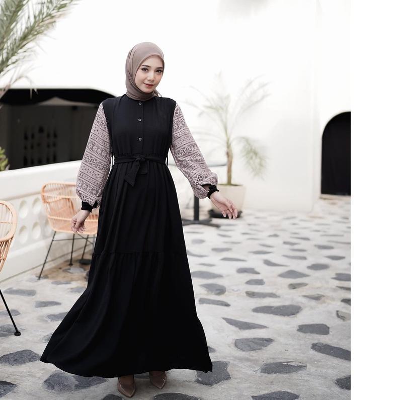 ☆ Gamis Hitam Polos Wanita Remaja Terbaru 2022 Azma Dress muslim dewasa katun crinckle airflow premi