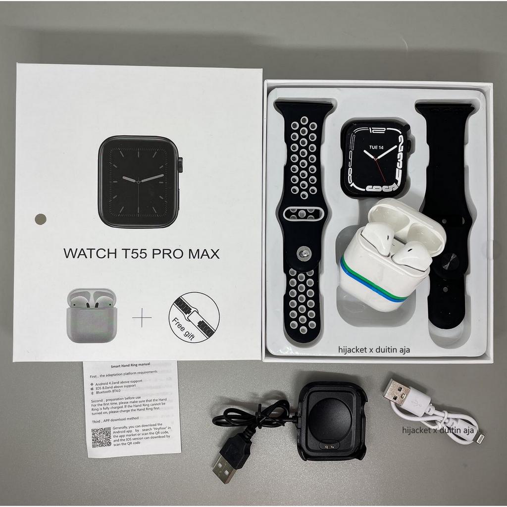 T55 Pro Max SmartWatch Heart Frequency Monitor TWS Headset 3 in 1 Multi-Sport Mode Men's Watch