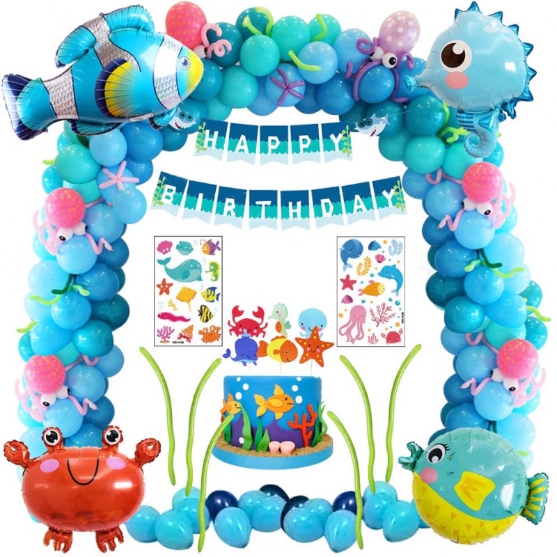 Set Dekorasi Ulang Tahun Anak dan Dewasa Tema Underwater Fish Laut Ikan Kado Birthday Anak Kado Ulta