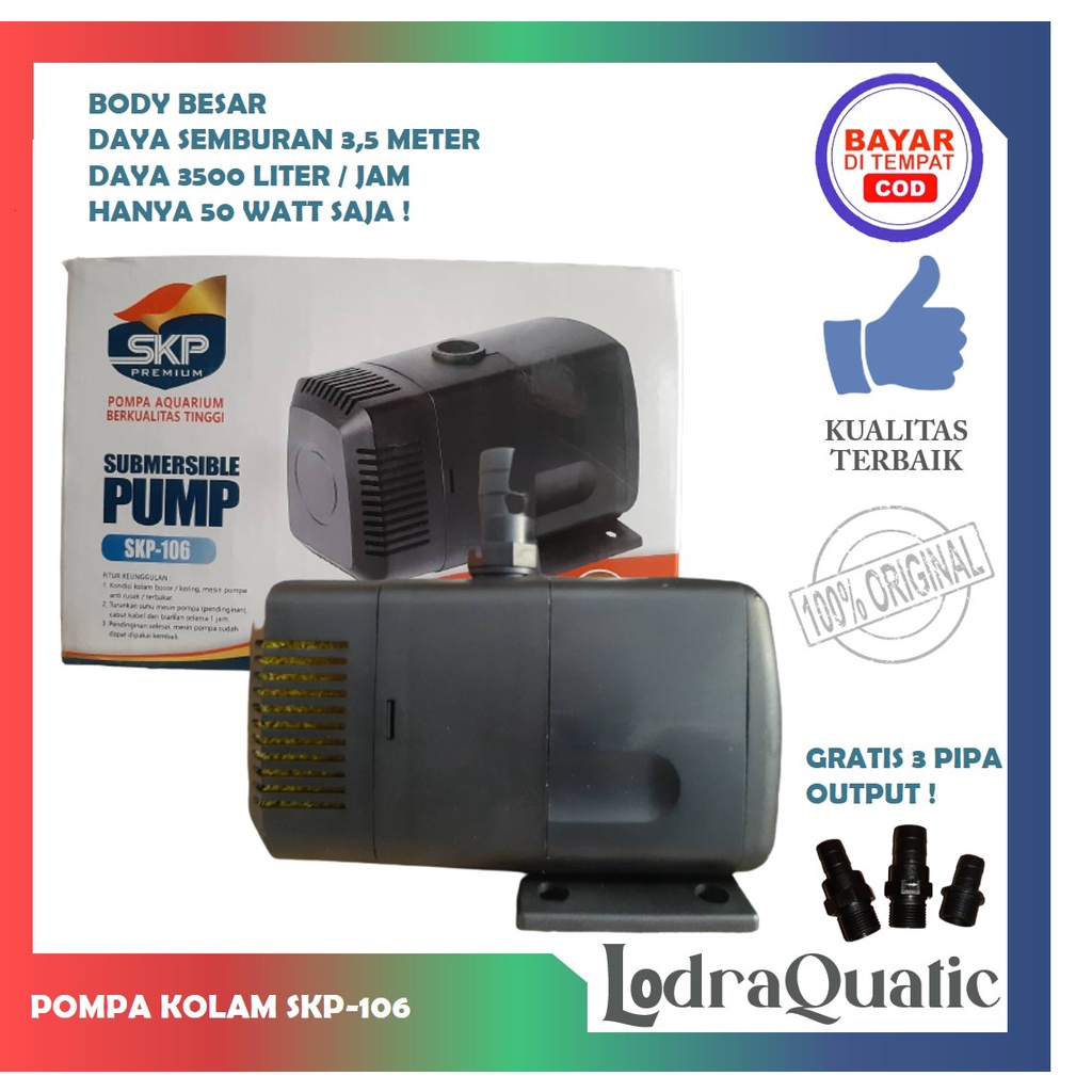 PROMO MURAH POMPA KOLAM BODY KECIL SKP 106 POMPA KOLAM IKAN HIKARI SKP 106 NAIK 3,5 METER POMPA 3500 LITER PER JAM POMPA AIR HIDROPONIK POMPA KOLAM BESAR POMPA AQUARIUM BESAR FILTER AQUARIUM FILTER KOLAM IKAN KOI FILTER POMPA AIR LAUT MARINE