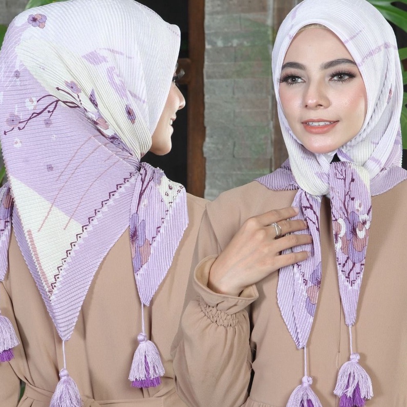 PLISKET BANDUL Jilbab Voal Motif Pompom Pleated Kerudung Segi Empat Motif Plisket Lidi Terbaru Daily