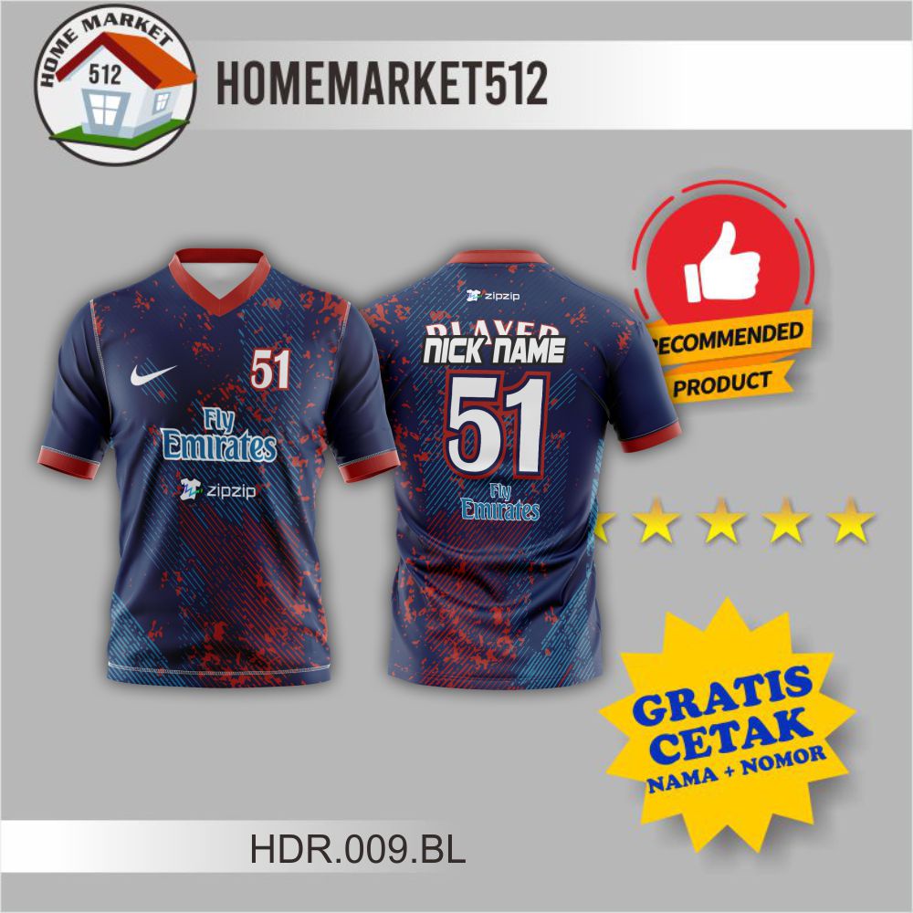 Baju Jersey Bola HDR.009.BL Kaos Jersey Dewasa Printing Premium |HOMEMARKET512