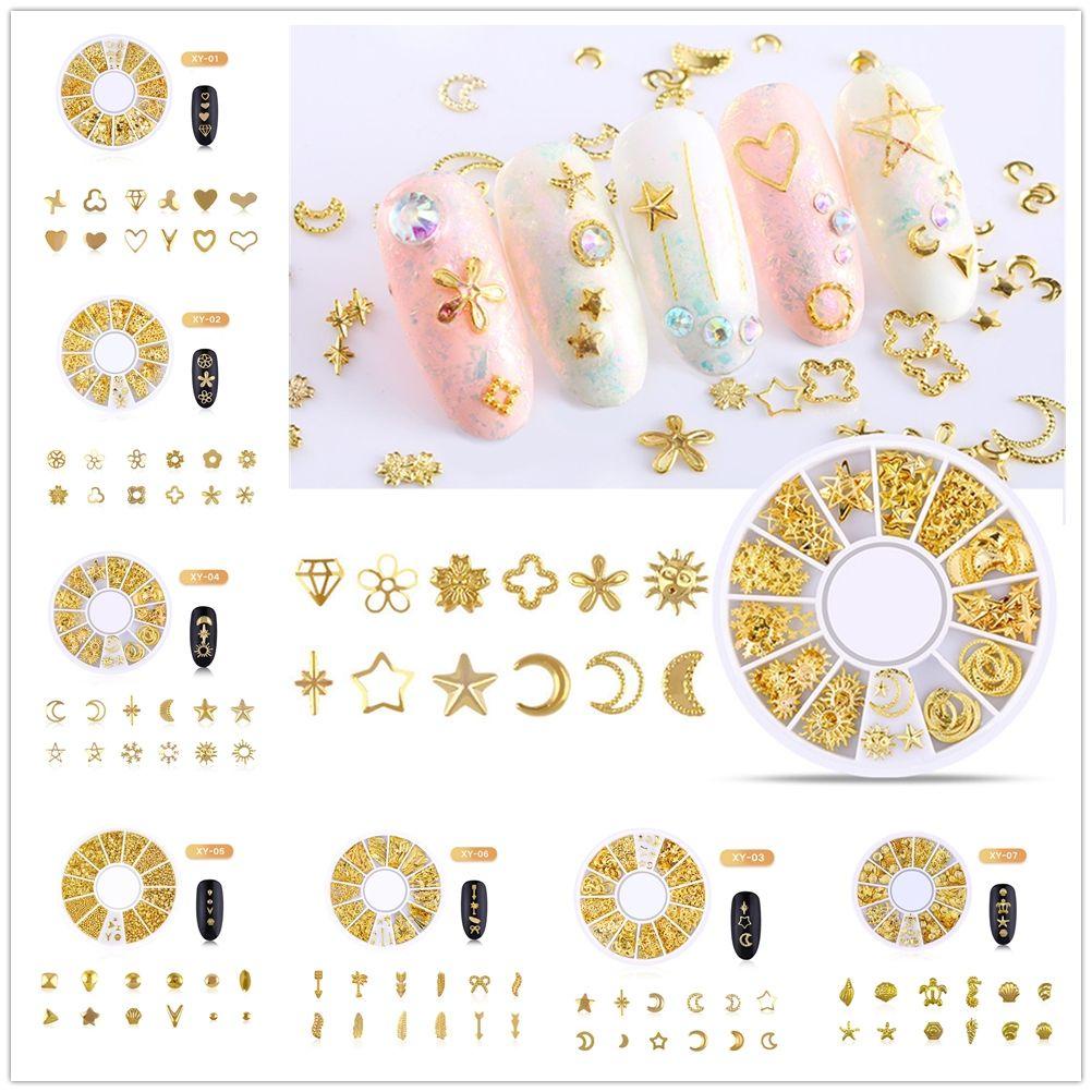 Suyo Dekorasi Nail Art Berlian Imitasi Logam Berongga Paku Keling Shiny Sequin Manicure Accessories