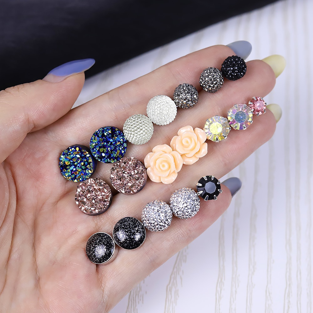 12 Pasang / Set Anting Stud Bola Kristal Untuk Aksesoris Perhiasan Wanita
