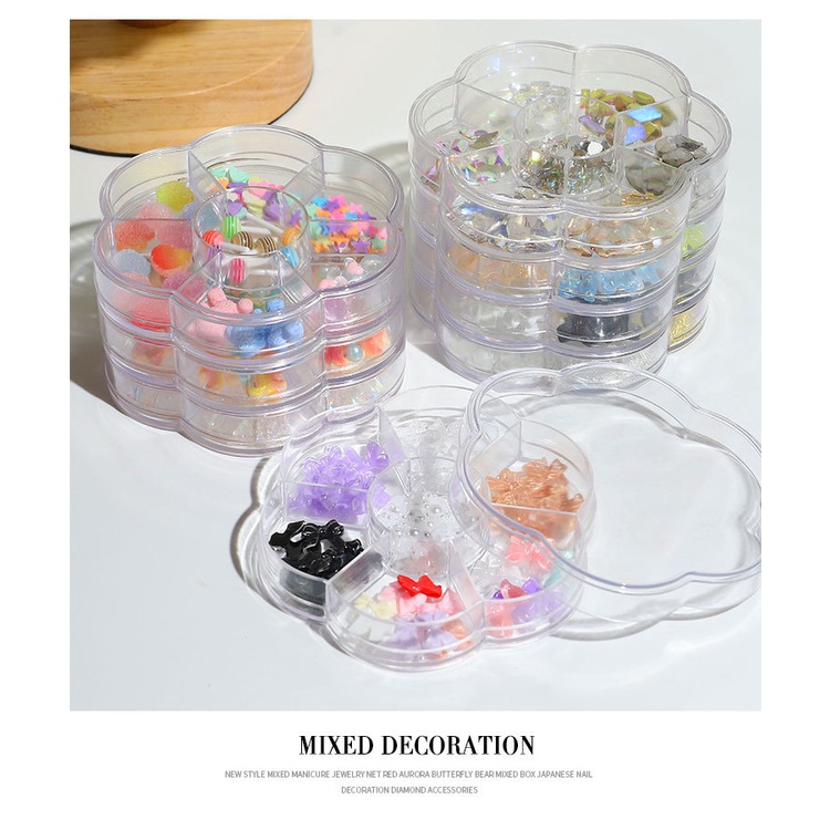【 COD 】 HIASAN 7KOLOM/12KOLOM  SMALL NAIL BOW RESIN 3D MIX NAILART RESIN MIX COLOR PEARL NAILART CHARMS GOLD HARDWARE