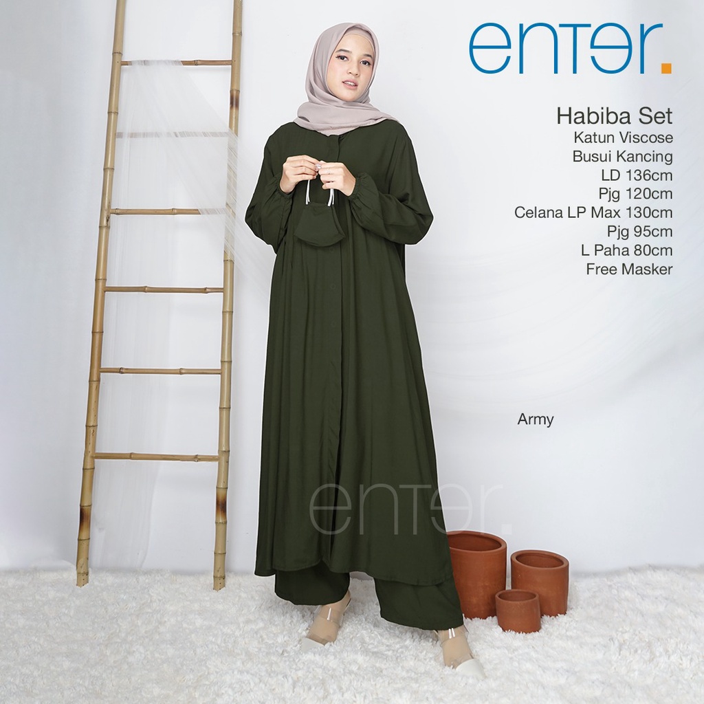 Habiba One Set Big Size by Enter Bju Setelan Long Tunik Jumbo Polos Katun Viscose Premium Ld 130 Ter