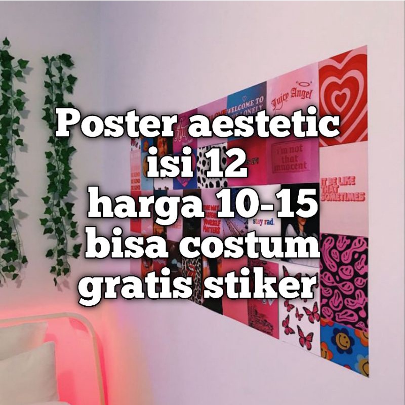 12pcs poster aestetic stiker poster dinding kamar bisa costum