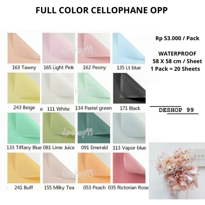 

[TERMURAH] FULL COLOR CELLOPHANE OPP | WRAPPING PAPER 1 WARNA | KERTAS BUNGA BOUQUET