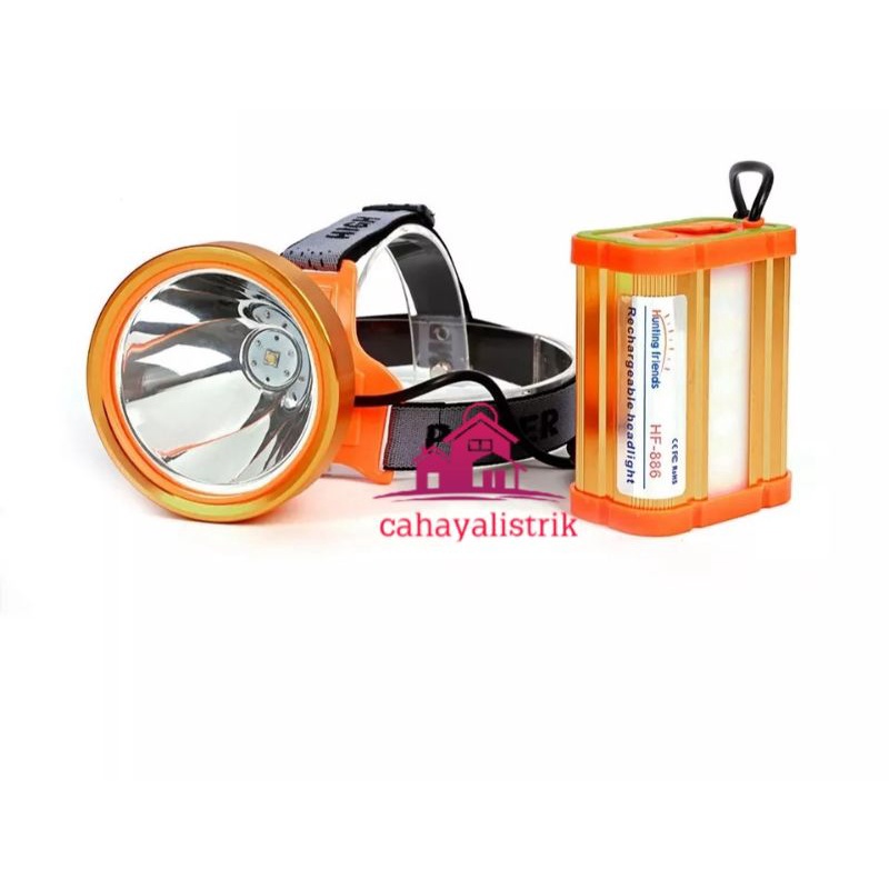 Senter Kepala super terang / 50 Watt + 30 Watt Head Lamp + Aki Power Bank,Nyala KUNING Atau Putih