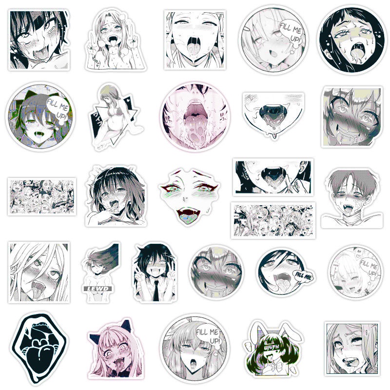 50 ahegao hitam dan putih bagasi stiker kartun notebook diy dekorasi gitar kulkas kotor stiker koper