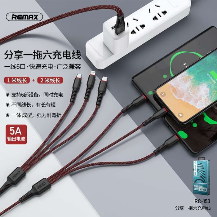 REMAX Share Series 6 In 1 Charging Cable RC-153 BLACK RED