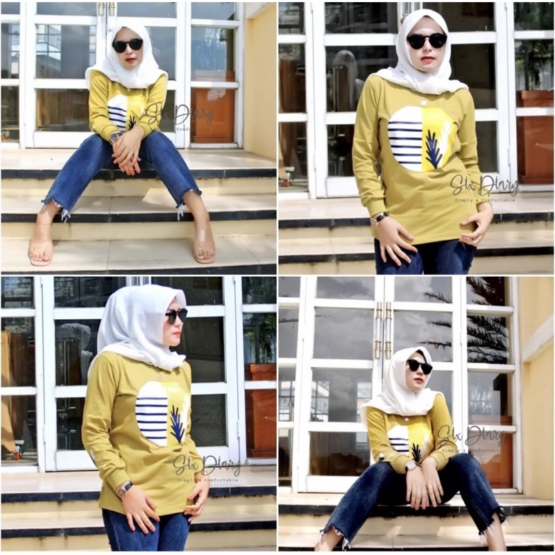 Kaos Wanita Atasan Wanita Kaos Lengan Panjang Wanita Six Diary WARNA KUNING PERSIB Motif SAMPURNA //