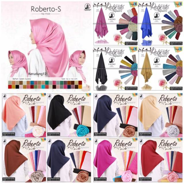 Jilbab Segiempat SATIN ROBERTO Hijab Segi Empat Kerudung Scarf Hijab Umama Scarf Segiempat Satin