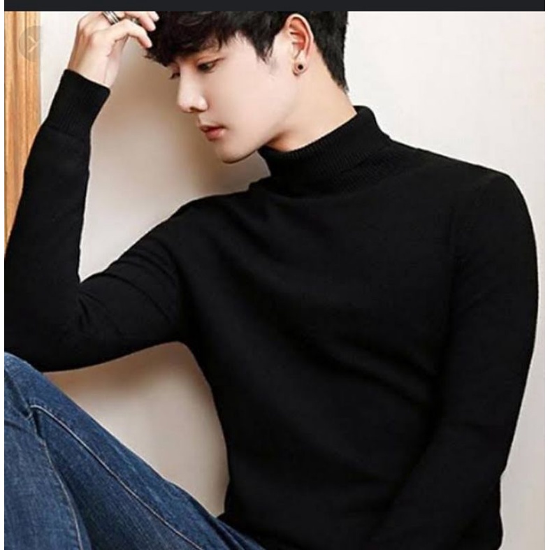 Sweater kerah tinggi/sweater polos kerah tinggi pria