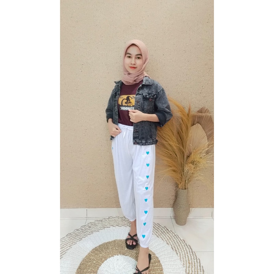 Tq88indonesia Celana Jogger Wanita  Sweat Love / Joger Pant / Pakaian Santai Wanita / Ootd Kekinian