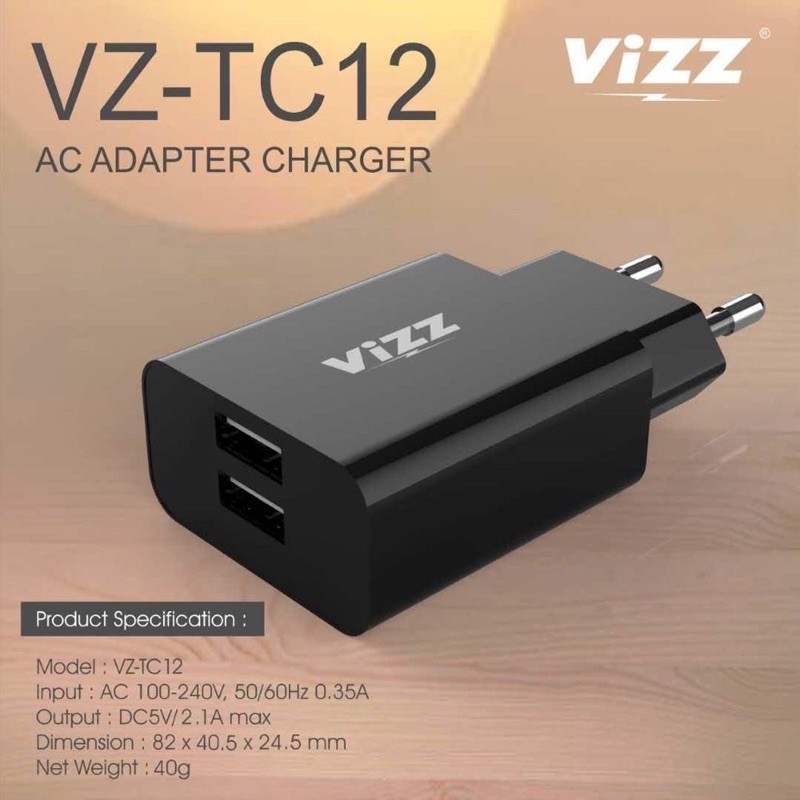 Batok Charger Vizz TC12, TC18 2USB 2,1A Travel Adaptor Cas