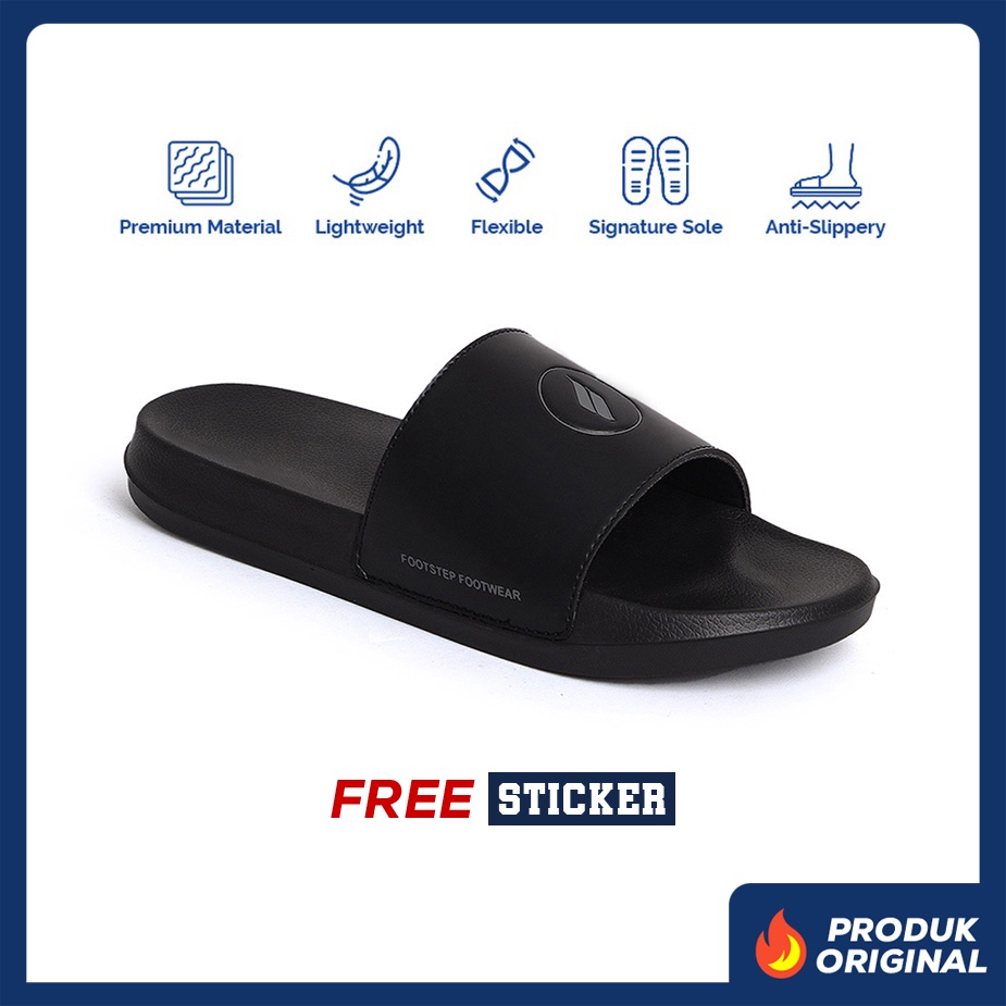 CURVA GREY ORIGINAL x FOOTSTEP Sandal Casual Hitam Pria Sendal Slide Jalan Santai Harian Slippers Hangout Main Lebaran Slop Selop Karet Anti Slip Premium Slip On Remaja Dewasa Flip Flop Kerja Formal Sport Fashion Footwear Keren Terbaru Kekinian Branded