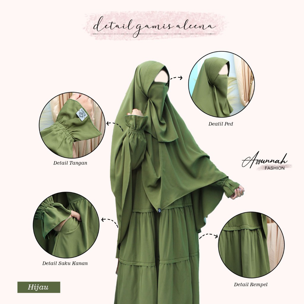 Set Gamis Aleena Hijau - Setelan Gamis Akhwat Syari - Busana Muslimah - Busana Akhwat - Gamis akhwat