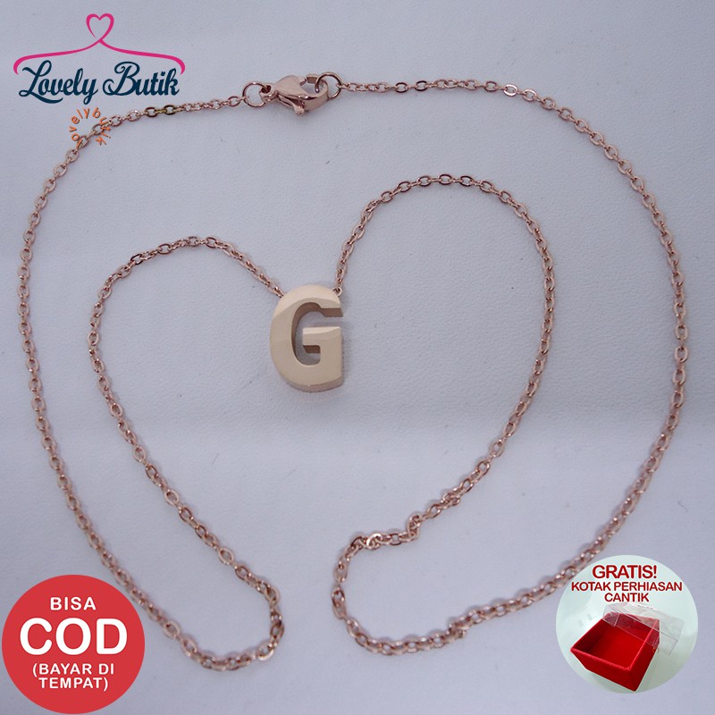 Lovelybutik - Accent Kalung Huruf Titanium Anti Karat Inisial G Uk 44 cm BONUS KOTAK PERHIASAN