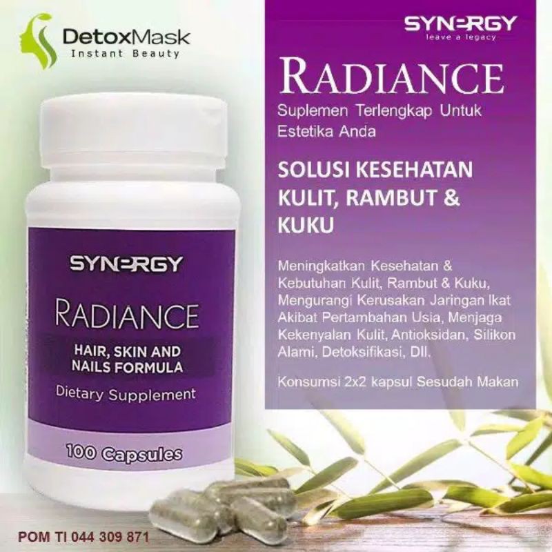 RADIANCE isi 100 kapsul vitamin kuku, kulit, rambut atasi rontok 100 % Original Synergy