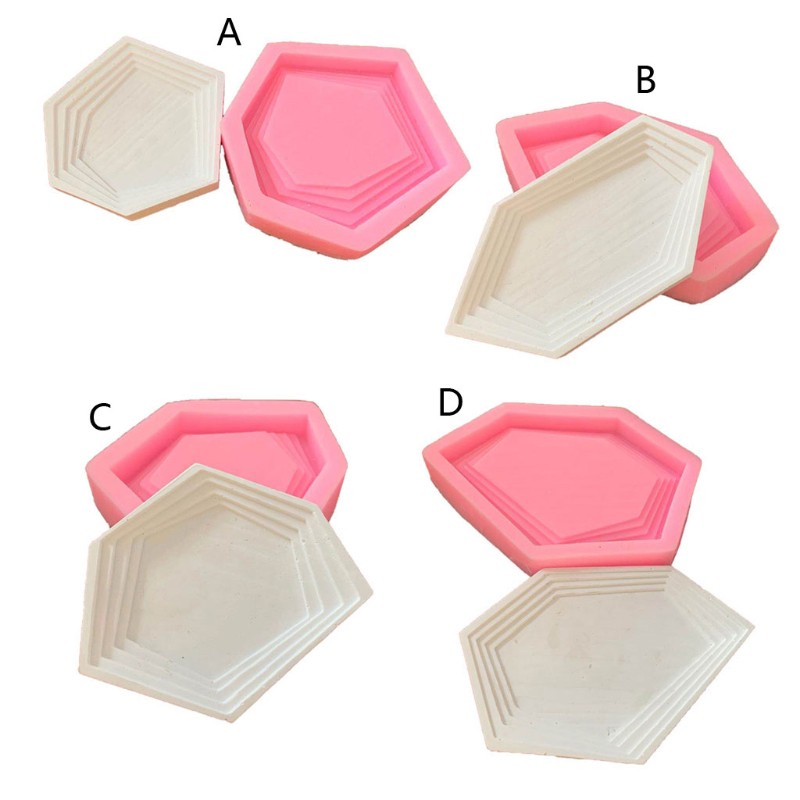 Glitter Irregular Silicone Resin Tray Molds Hexagon Coaster Tray Plate Resin Molds Tools