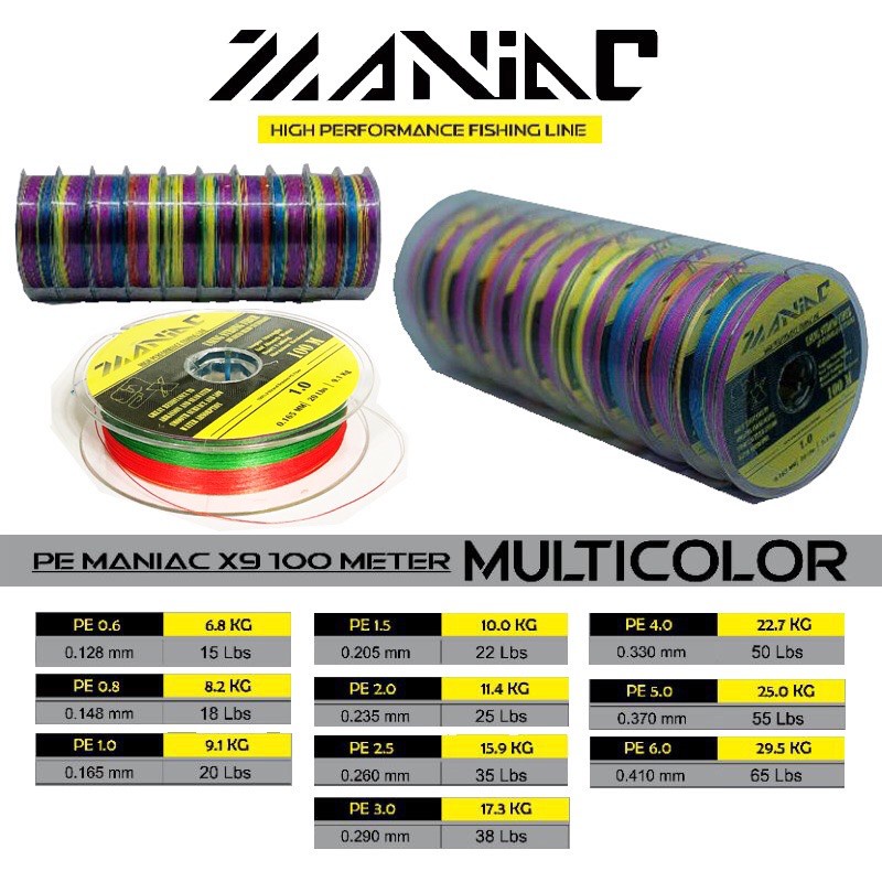 Senar PE Maniac X9 Braid Multicolor 100m/Rol Connecting