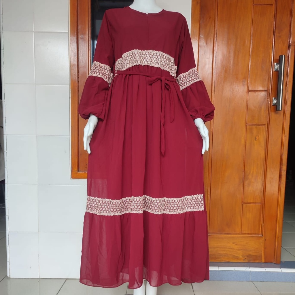 gamis ceruty babydoll renda besar full puring