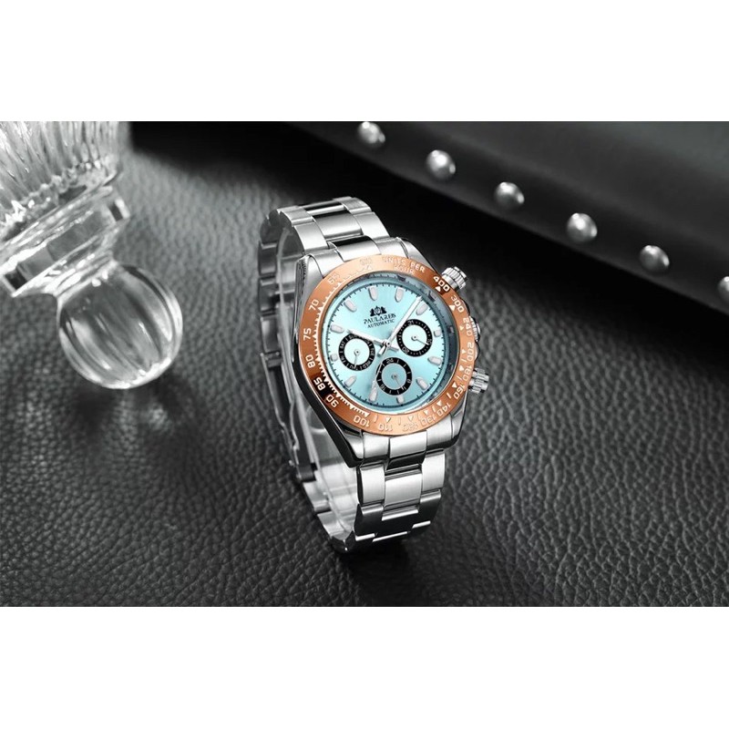 Jam Tangan Pria Paulareis Automatic Homage Daytona Blue Ice Dial Chestnut Ring Premium Paulereis Original