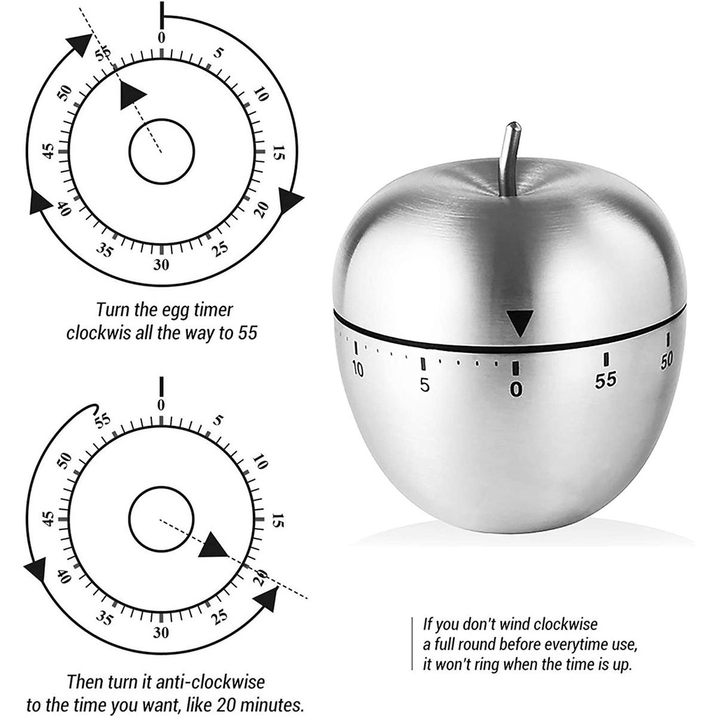 [Elegan] Timer Dapur Masak Baking Berbentuk Telur 60menit Pengingat Mekanik Bahan Stainless Steel