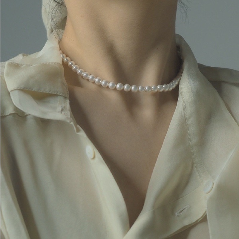 ISANUR97 Necklace Pearl Kalung Mutiara Choker Aksesoris Kalung Pearl Rantai Klavikula Hias Mutiara Untuk Aksesoris Perhiasan